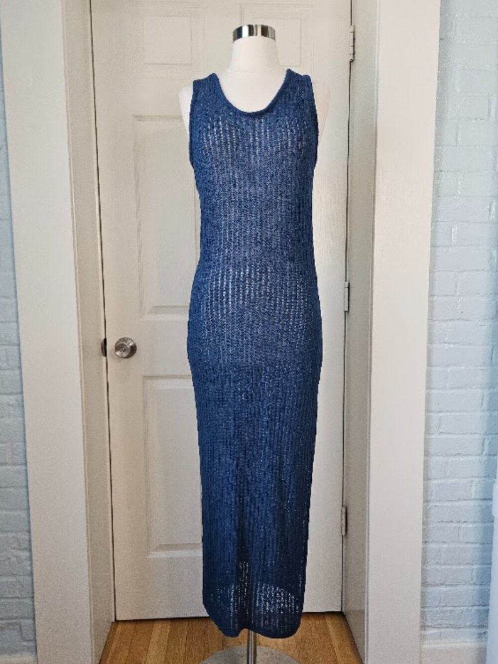 Shade & Shore Blue Knit Coastal Beach Resortwear Vacation Long Maxi Dress Large